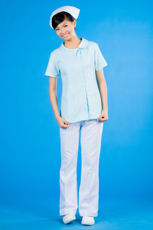 B45266#粉藍色短袖護師服褲裝  |產品目錄|女護理師服|套裝(衣+褲)
