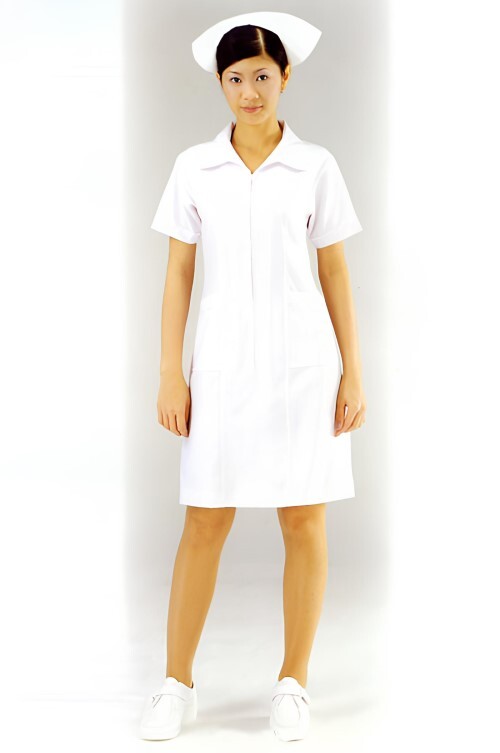 洋裝A05016 // 白色短袖護師洋裝  |產品目錄|女護理師服|洋裝