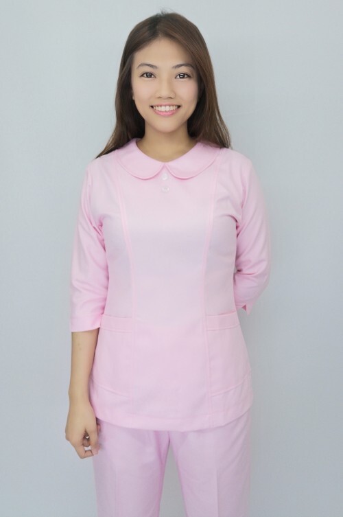 B03027#粉紅色七分袖護師服褲裝  |產品目錄|女護理師服|套裝