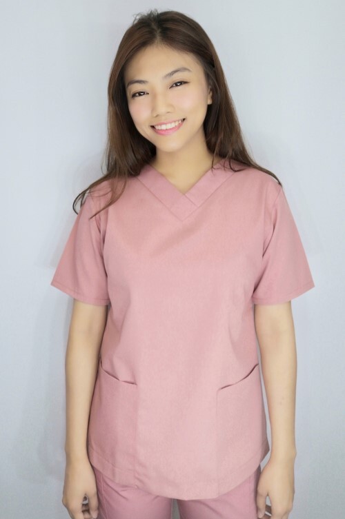 B61206#藕色V領短袖護師褲裝  |產品目錄|女護理師服|套裝