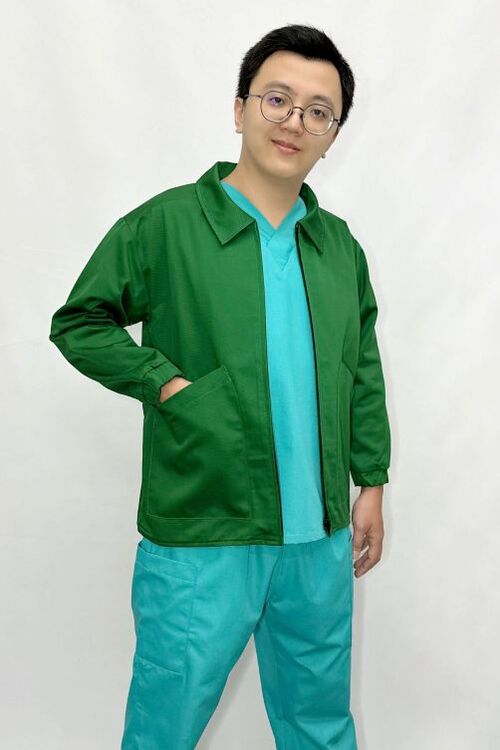 B87328#深綠色尖領內磨毛手術外套  |產品目錄|手術用品系列|手術外套
