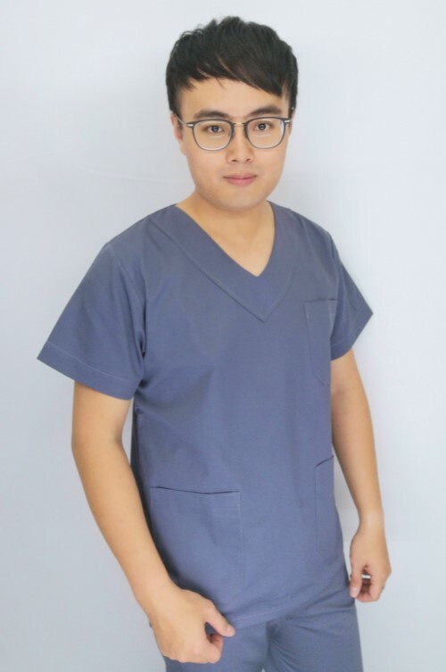 TB20186#男-鐵灰色短袖刷手服上衣