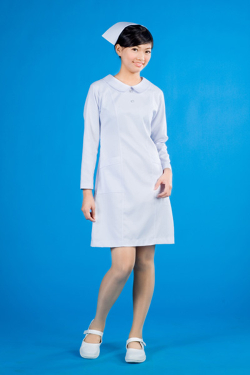洋裝A01018 // 白色長袖護師洋裝  |產品目錄|女護理師服|洋裝