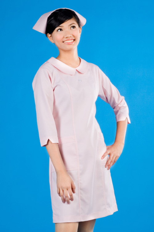 洋裝A01027 // 粉紅色七分袖護師洋裝  |產品目錄|女護理師服|洋裝