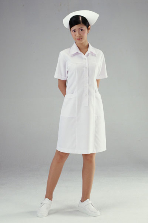 洋裝A13016 // 白色排釦短袖護師洋裝  |產品目錄|女護理師服|洋裝