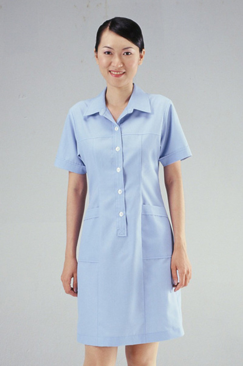 洋裝A13286 // 水藍色排釦短袖護師洋裝  |產品目錄|女護理師服|洋裝