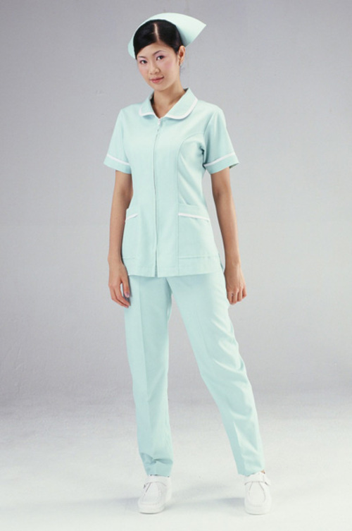 B12036b#粉綠色白邊短袖護師褲裝  |產品目錄|女護理師服|套裝