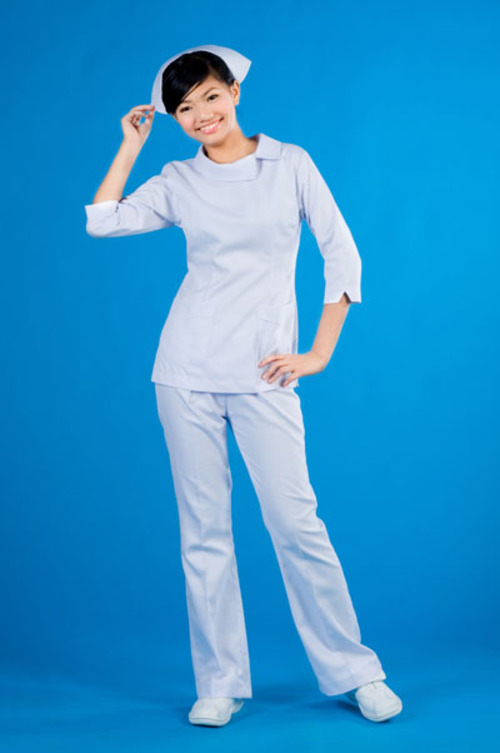 B24017#白色七分袖護師服  |產品目錄|女護理師服|套裝