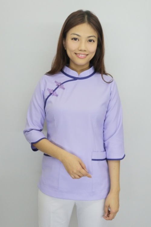 B35067b#深粉紫色七分袖護師褲裝  |產品目錄|女護理師服|套裝