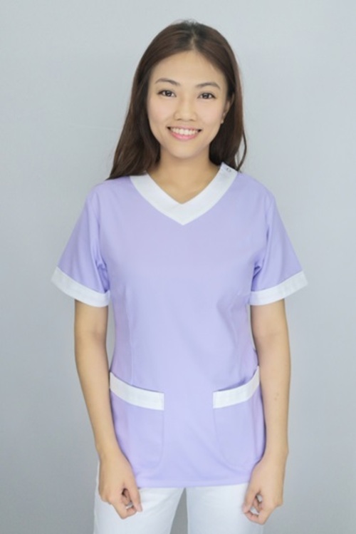 B38066c#深粉紫色短袖護師褲裝  |產品目錄|女護理師服|套裝