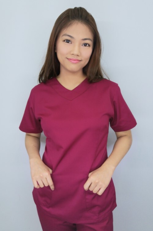 B38076#暗紅色短袖護師褲裝  |產品目錄|女護理師服|套裝