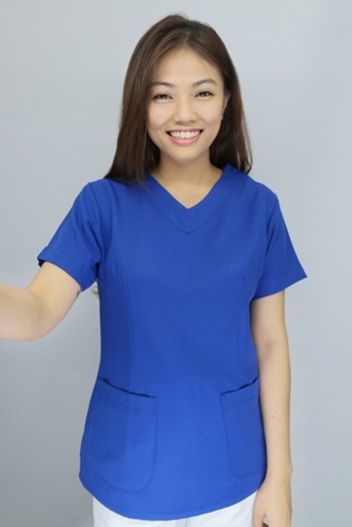 B38306#寶藍色短袖護師服褲裝