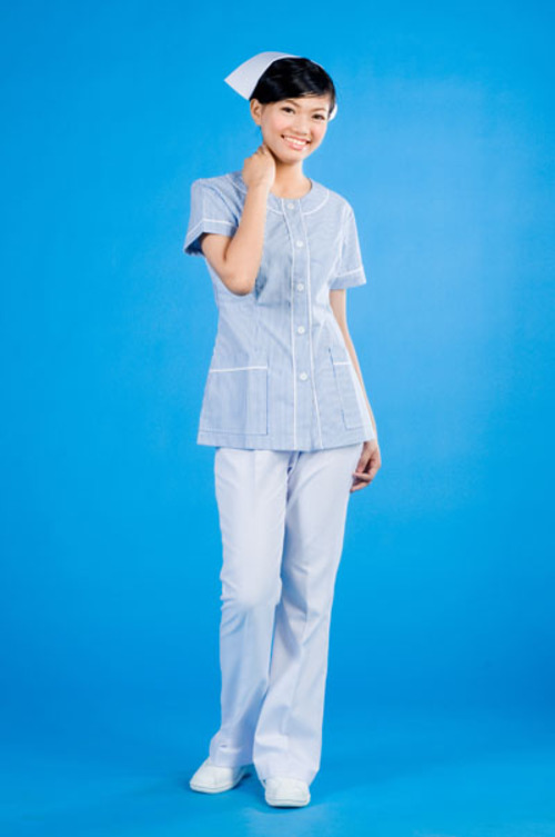 B53146a#細藍白條紋短袖護師服褲裝  |產品目錄|女護理師服|套裝(衣+褲)