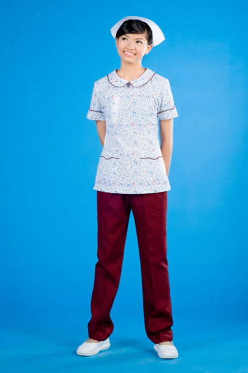 B56256a#小碎花色短袖護師服褲裝  |產品目錄|女護理師服|套裝(衣+褲)