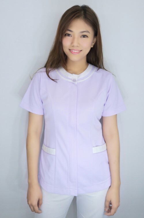 B59066c#科技機能布-淡粉紫色短袖護師服褲裝  |產品目錄|女護理師服|套裝