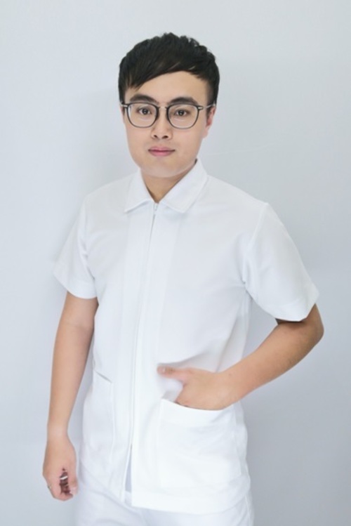 B68016#彈性布 - 白色短袖男護師服褲裝  |產品目錄|男護理師服|套裝