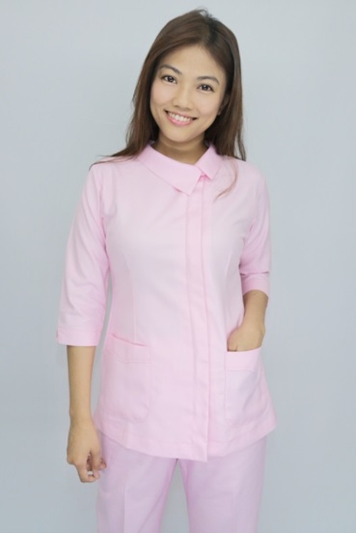 TB45027#粉紅色七分袖護師服單上衣  |產品目錄|女護理師服|上衣