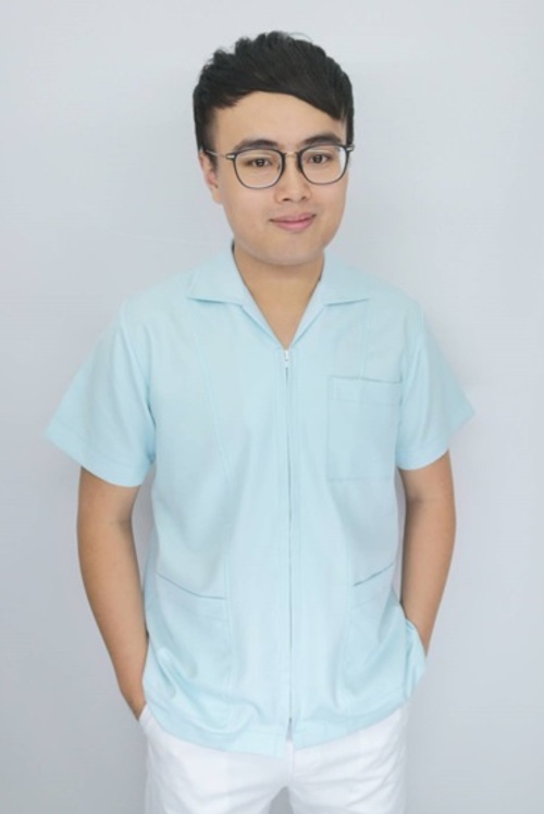 TB49046#粉藍色短袖男護師服上衣  |產品目錄|男護理師服|上衣