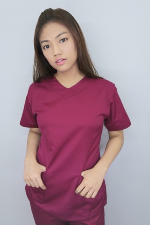 上衣TB38076 // 暗紅色短袖護師服單上衣  |產品目錄|女護理師服|上衣